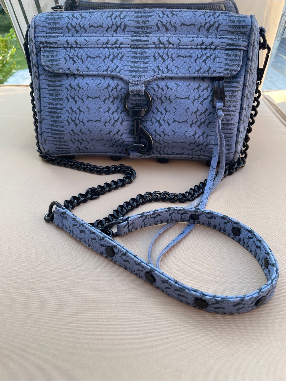Rebecca Minkoff Blue Textured Mini Crossbody with Black Hardware